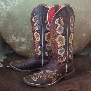 MACIE BEAN M9032 Chocolate Rose Garden cowgirl western boots square toe sz 7